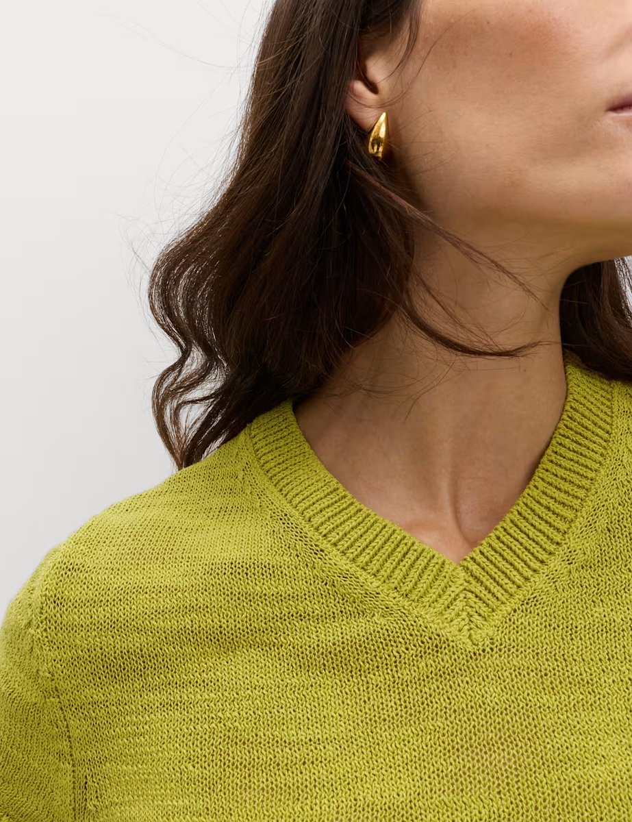 Marks & Spencer M&S Cotton Rich V-Neck Slim Fit Knitted Top Moss - 4