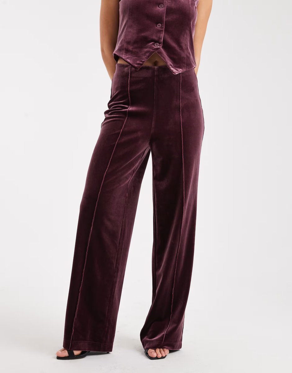 ASOS Vero Moda seam front tailored velvet trouser co-ord in burgundy - 3
