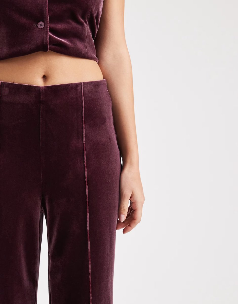 ASOS Vero Moda seam front tailored velvet trouser co-ord in burgundy - 4