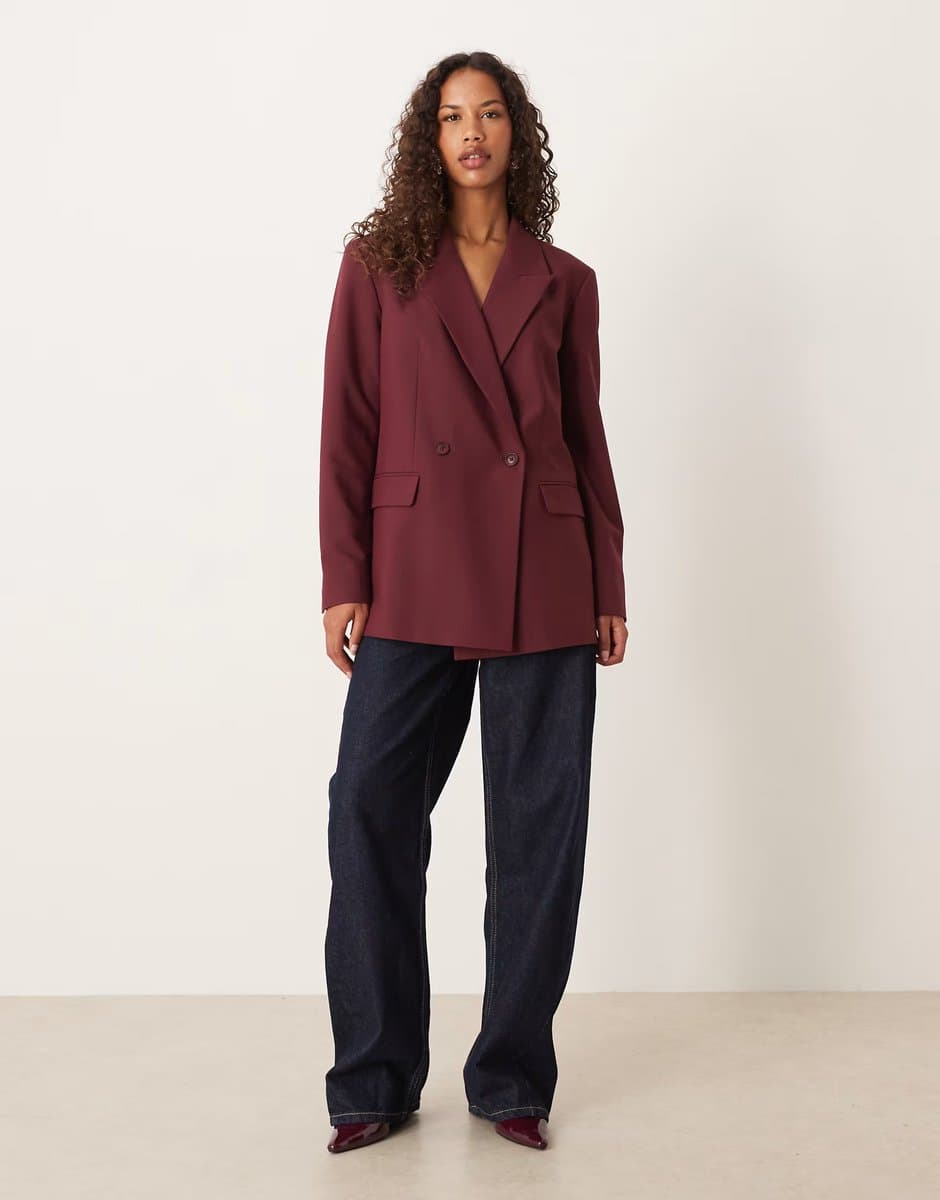ASOS ASOS DESIGN Double Breasted Blazer in Dark Cherry