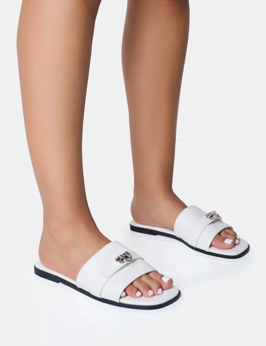 Public Desire Public Desire UK Buckle Trim Flat Sandals in White