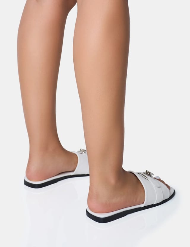 Public Desire Radiance White Buckle Trim Flat Sandals - 3