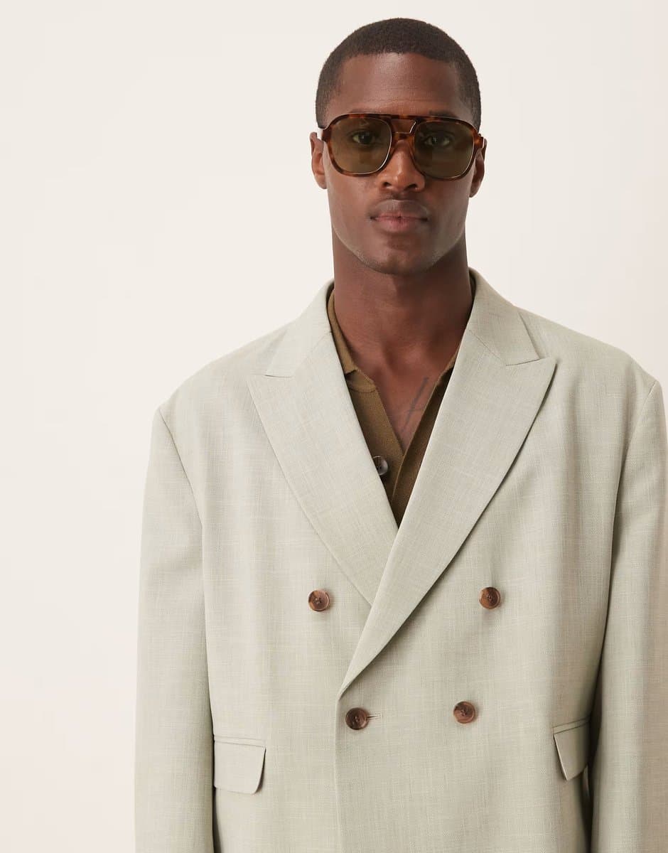 ASOS ASOS DESIGN linen look boxy suit jacket in sage green