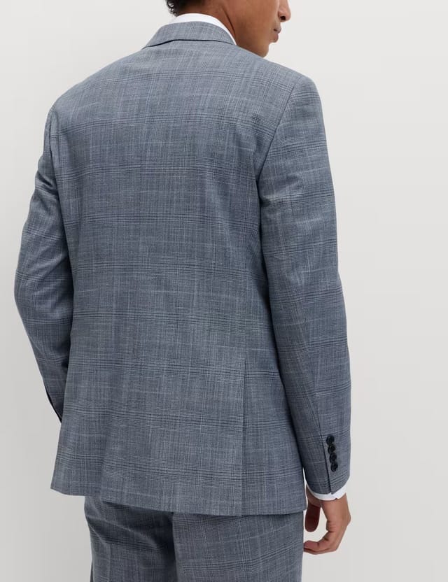 Marks & Spencer M&S Tailored Fit Check Stretch Jacket Mid Blue - 2