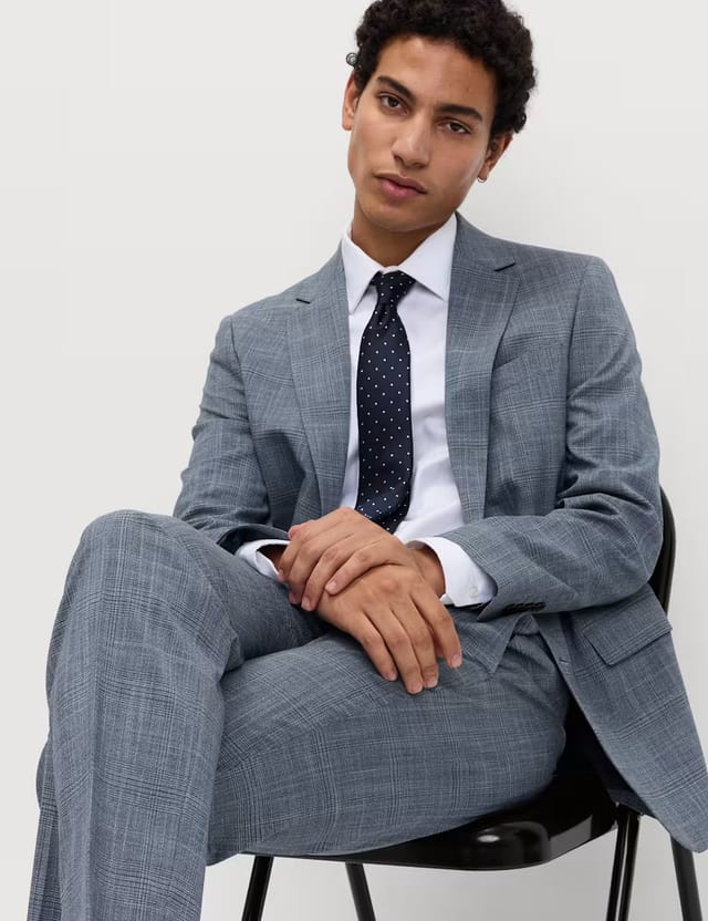 Marks & Spencer M&S Tailored Fit Check Stretch Jacket Mid Blue - 3