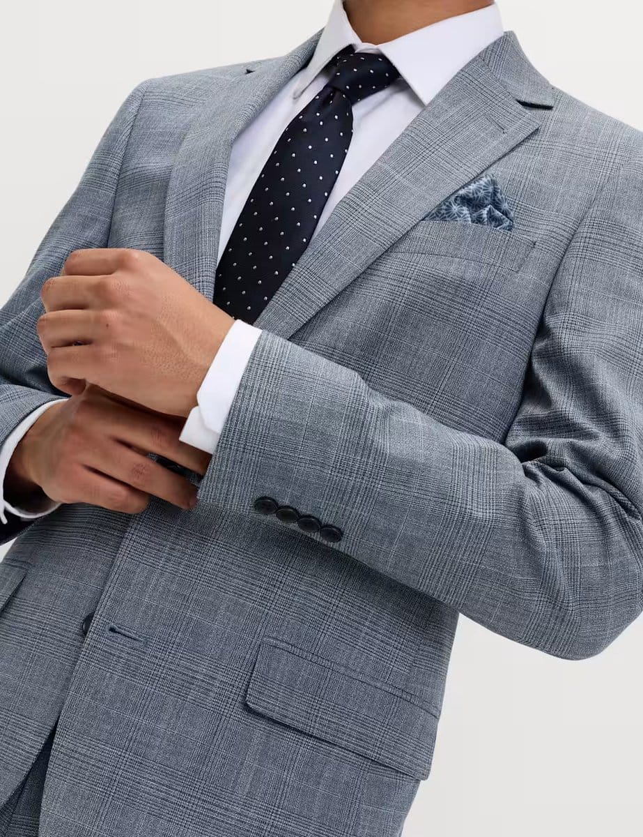 Marks & Spencer M&S Tailored Fit Check Stretch Jacket Mid Blue - 4