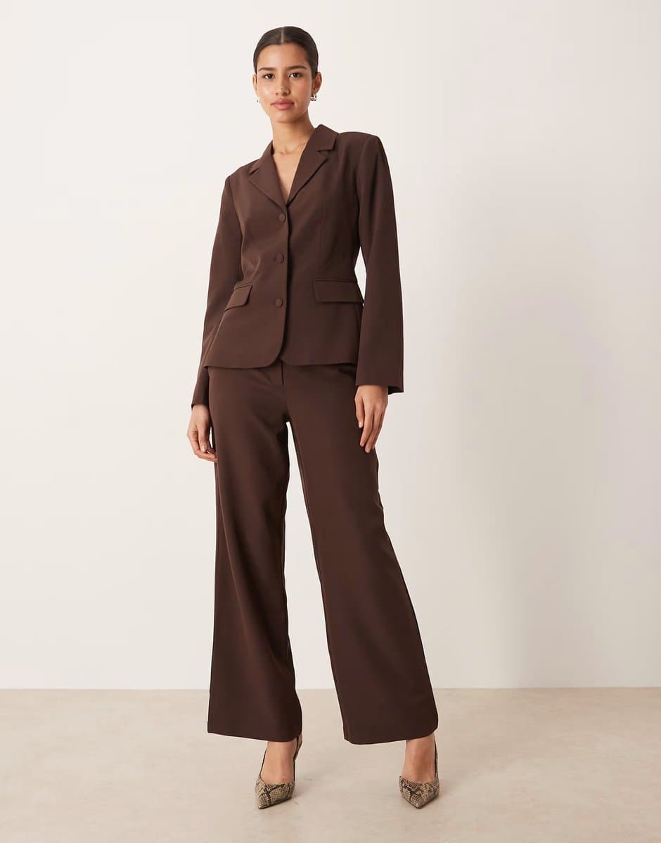 ASOS Vila tailored blazer and wide leg trouser set in coffee bean brown