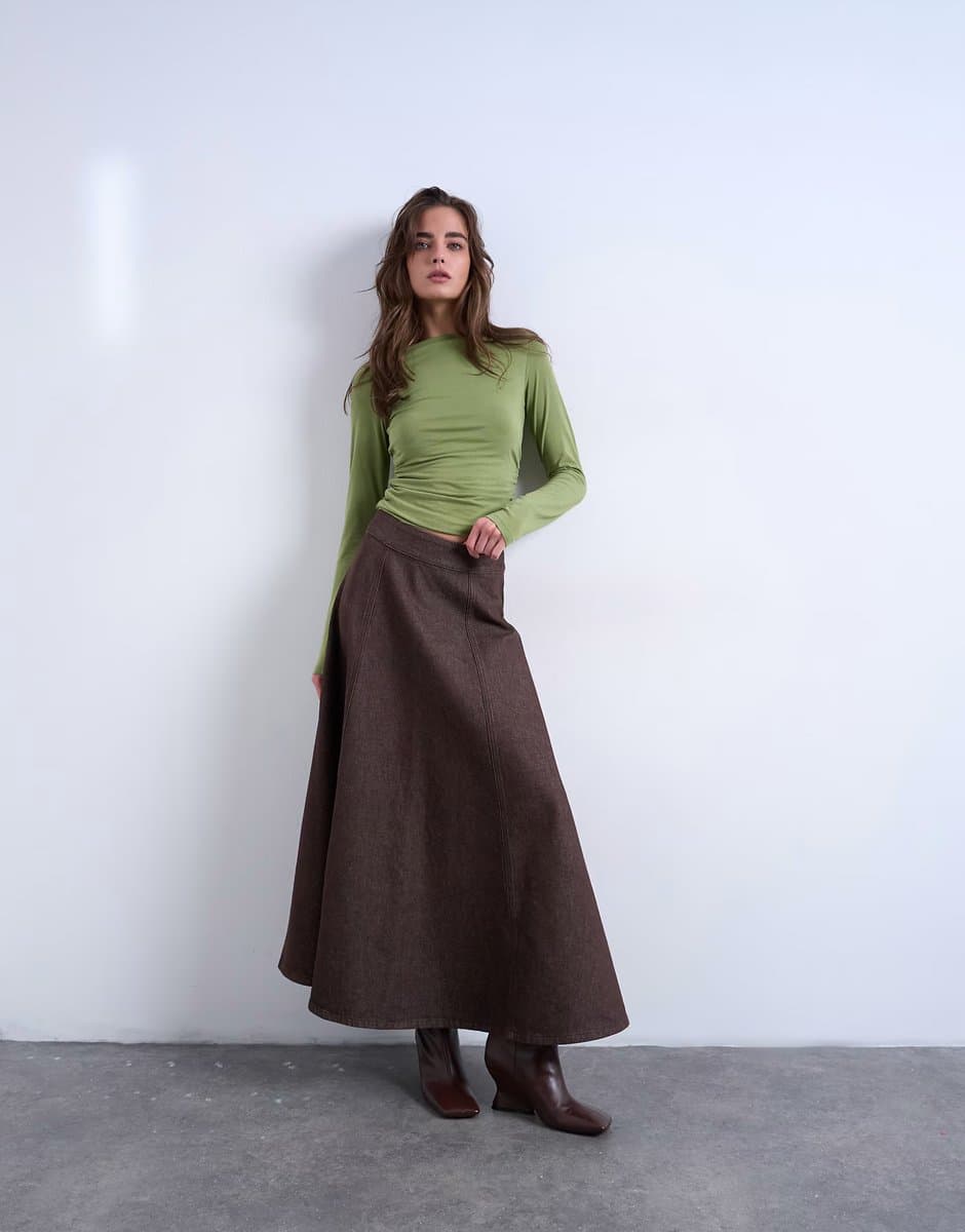 ASOS Topshop denim circle skirt in brown