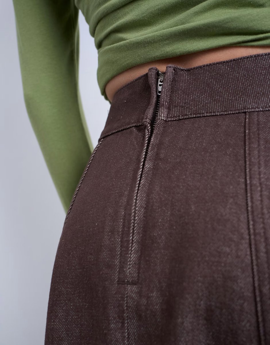 ASOS Topshop denim circle skirt in brown - 2