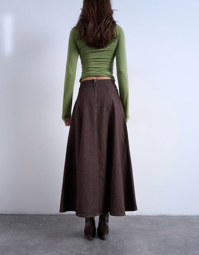 ASOS Topshop denim circle skirt in brown - 3