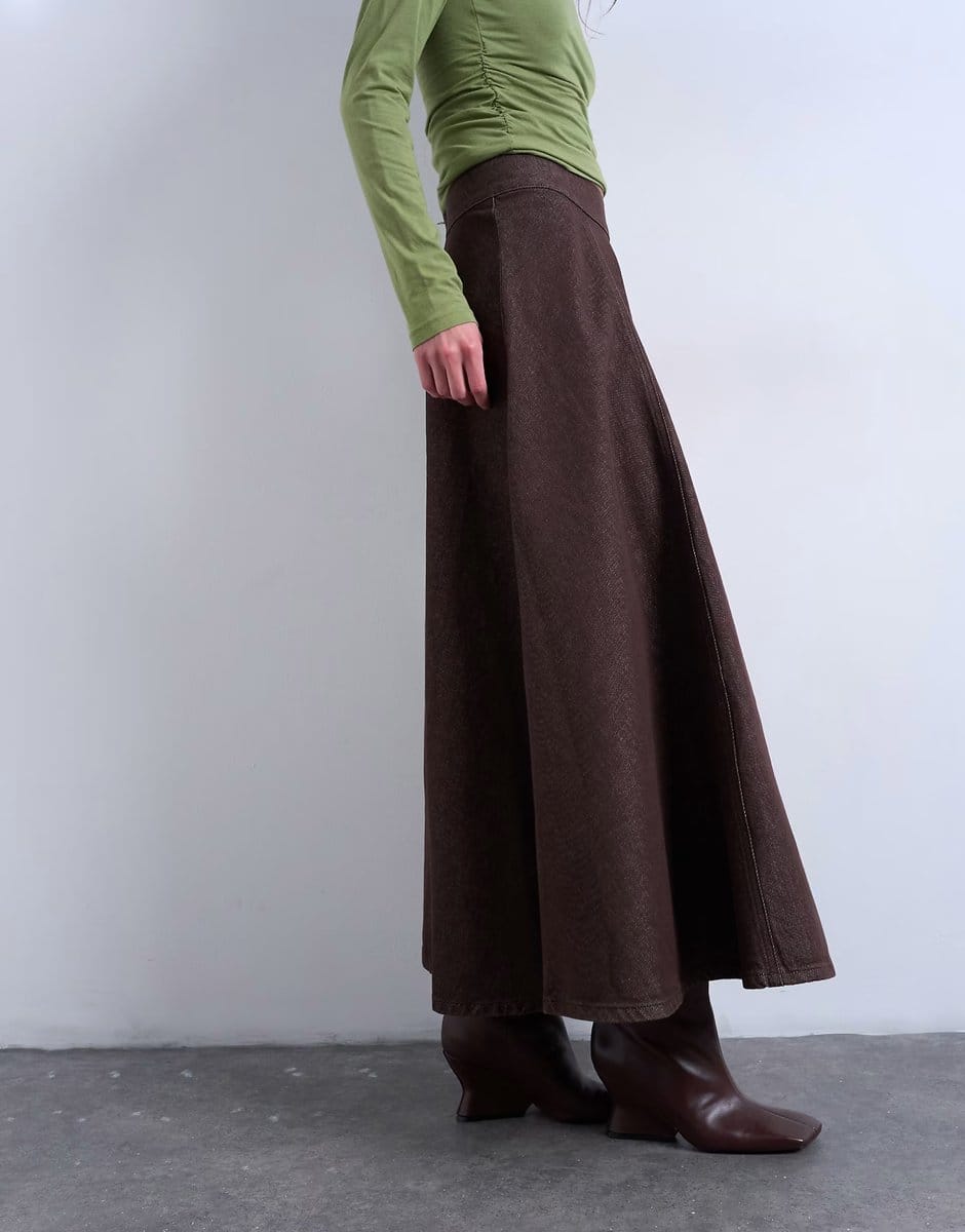 ASOS Topshop denim circle skirt in brown - 4