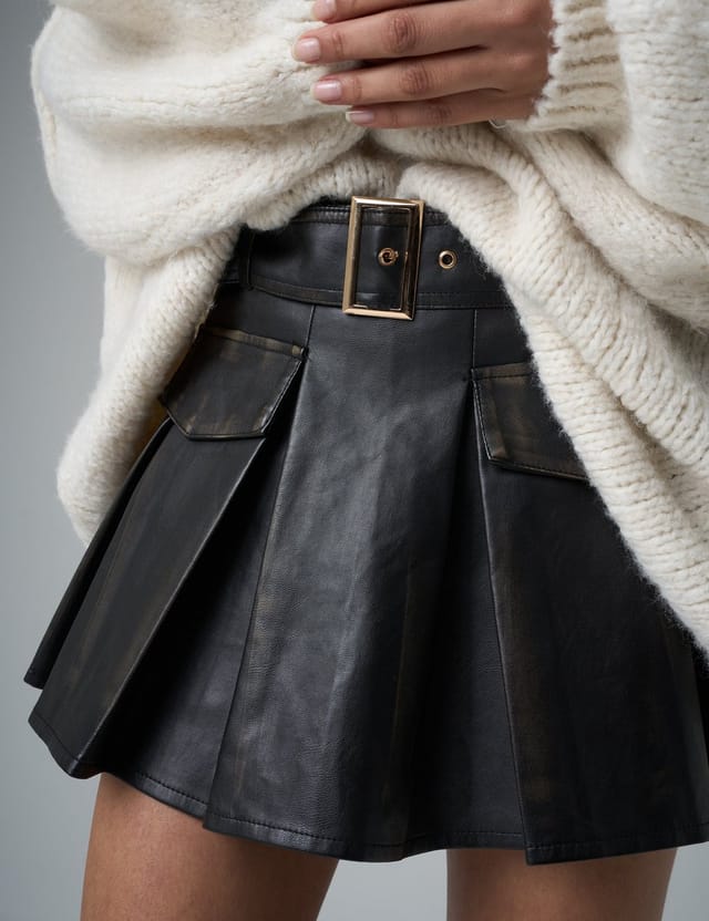 Public Desire Faux Leather Belted Mini Skort Black - 2