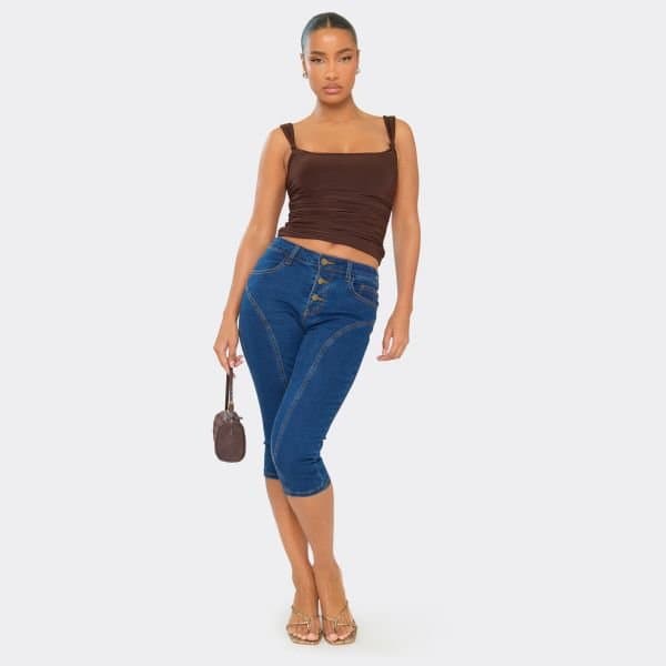 EGO EGO Low Rise Button Up Seam Detail Capri Jeans in Indigo