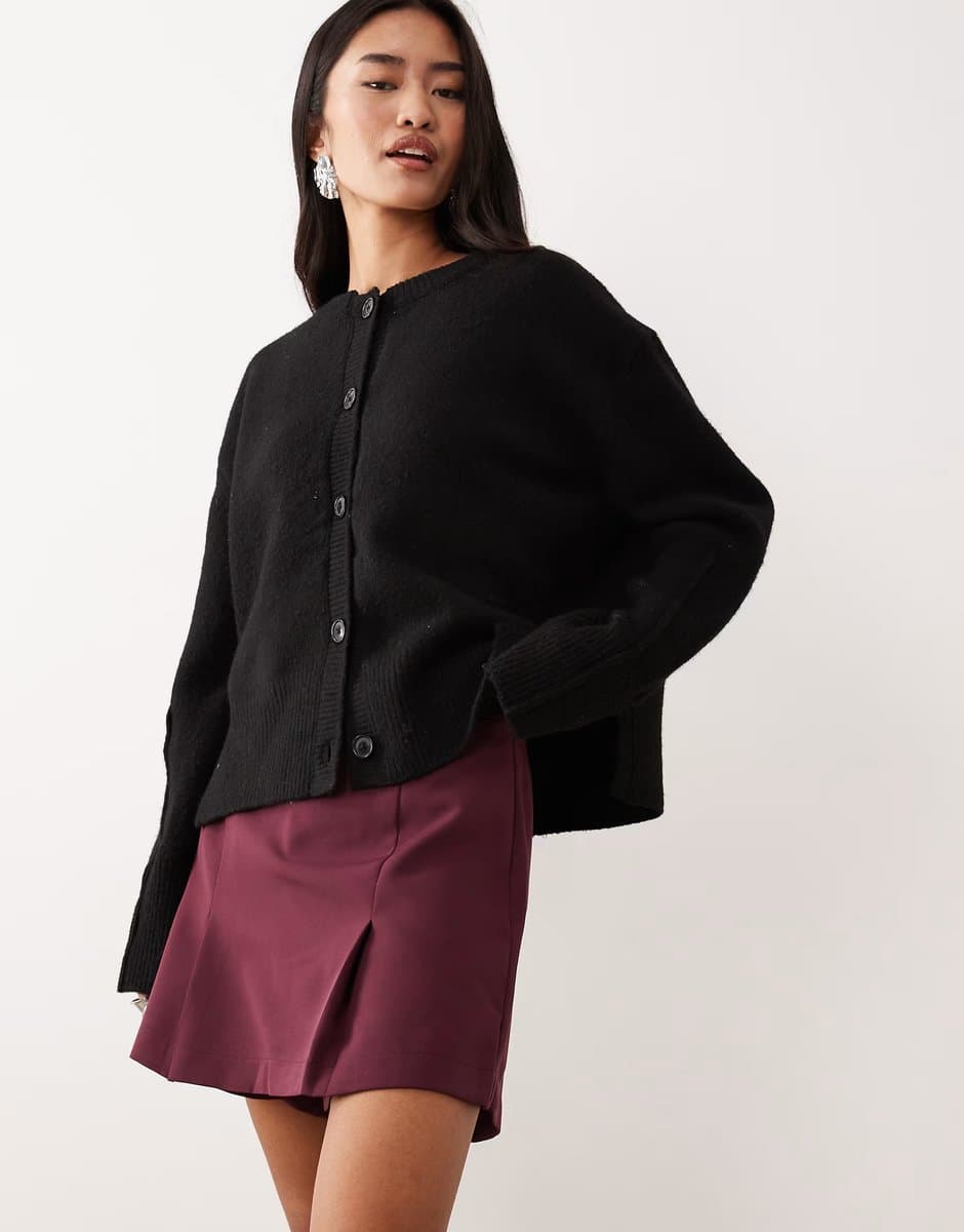 ASOS Vila pleat front mini skort in burgundy