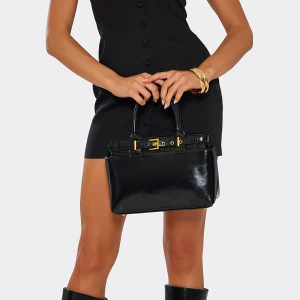 EGO EGO Buckle Detail Rectangle Tote in Black Faux Leather