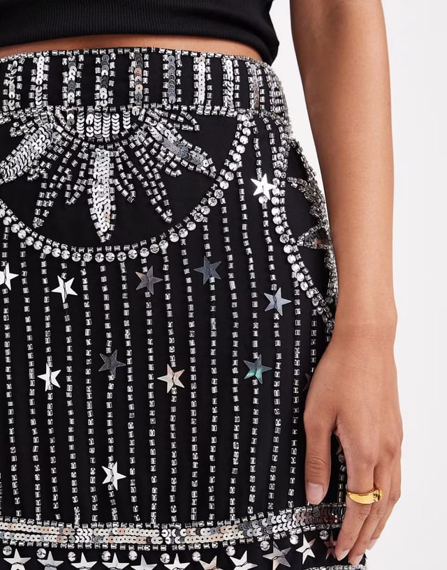 ASOS ASOS DESIGN celestial embellished detail mini skirt in black - 2