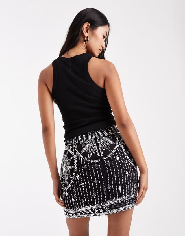 ASOS ASOS DESIGN celestial embellished detail mini skirt in black - 3