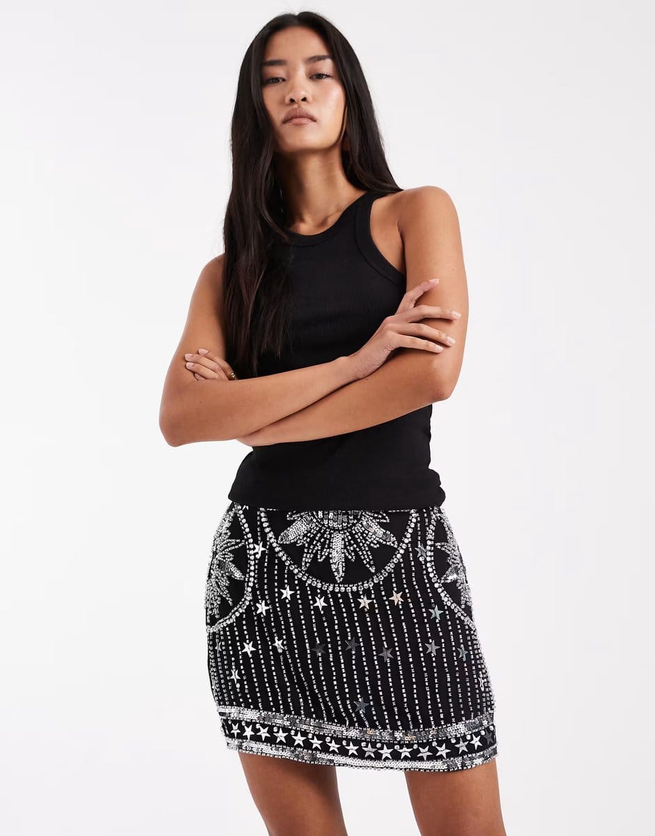 ASOS ASOS DESIGN celestial embellished detail mini skirt in black - 4