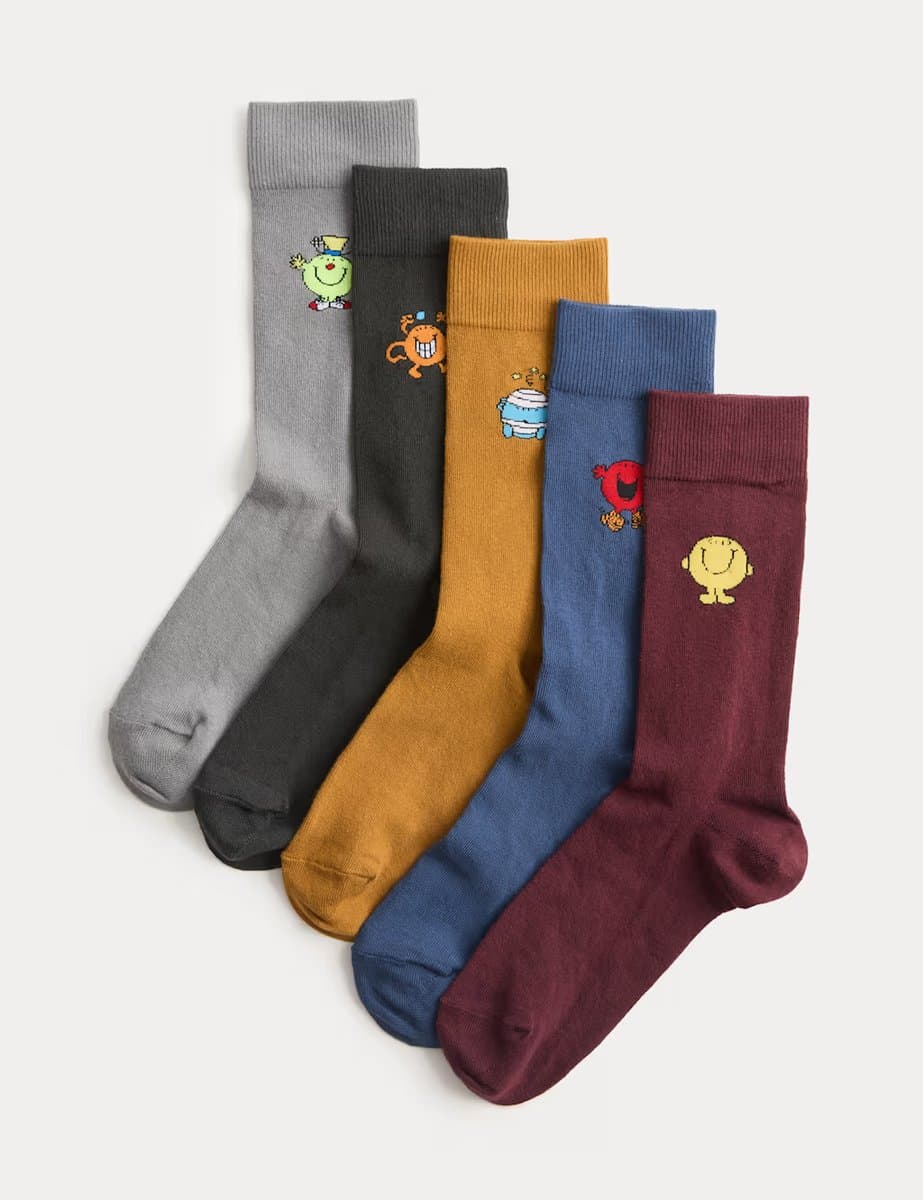 Marks & Spencer M&S 5 Pack Cotton Rich Mr Men Socks Multi
