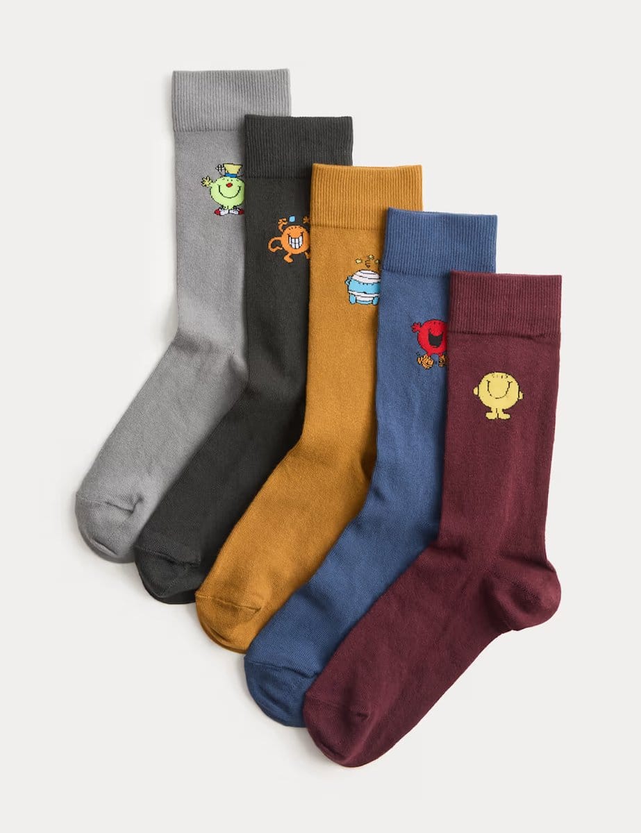 Marks & Spencer M&S 5 Pack Cotton Rich Mr Men Socks Multi - 1