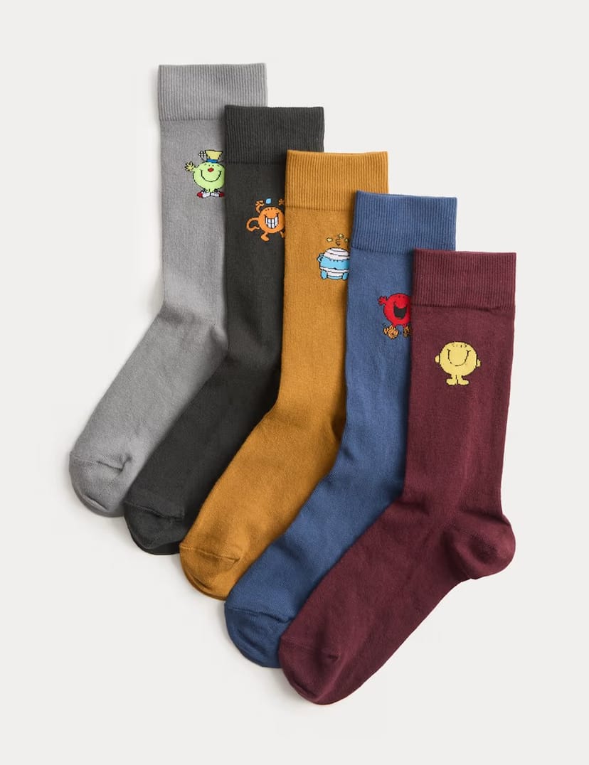 Marks & Spencer M&S 5 Pack Cotton Rich Mr Men Socks Multi - 1