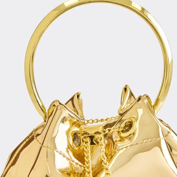 EGO Moon Drawstring Detail Top Handle Grab Bag In Gold Faux Leather, Women's Size UK One Size - 2