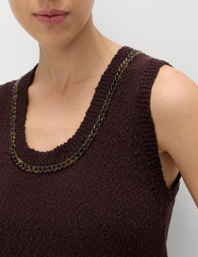Marks & Spencer M&S Cotton Rich Chain Trim Knitted Vest Raisin - 2