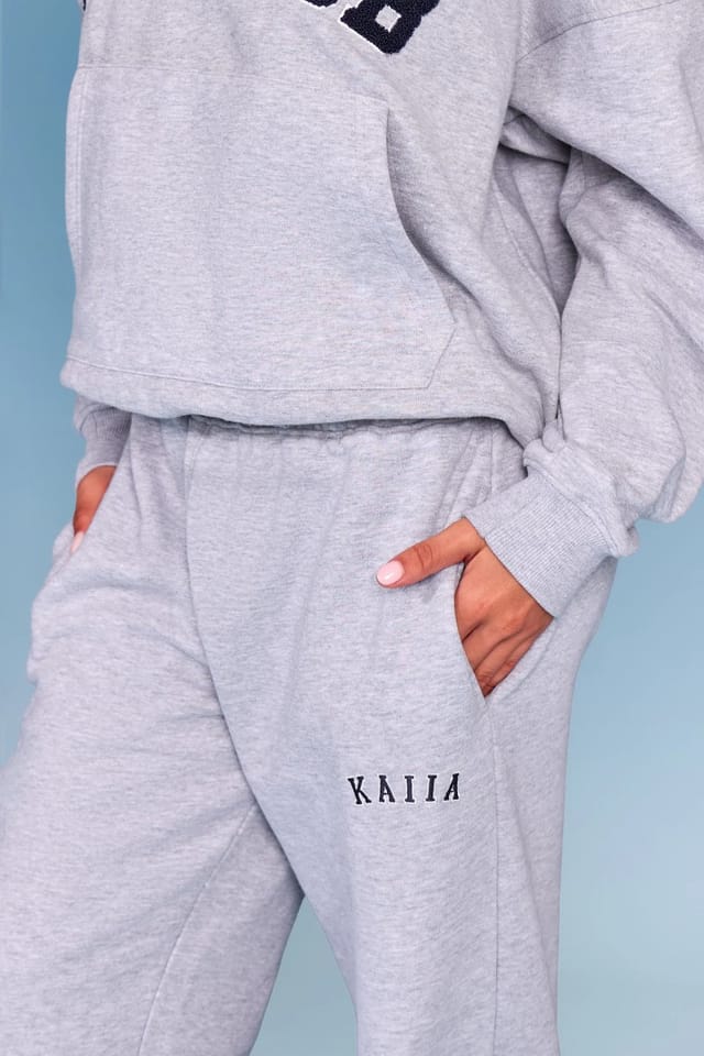 Kaiia Kaiia Slogan Wide Leg Joggers Mid Grey Marl & Navy - 2