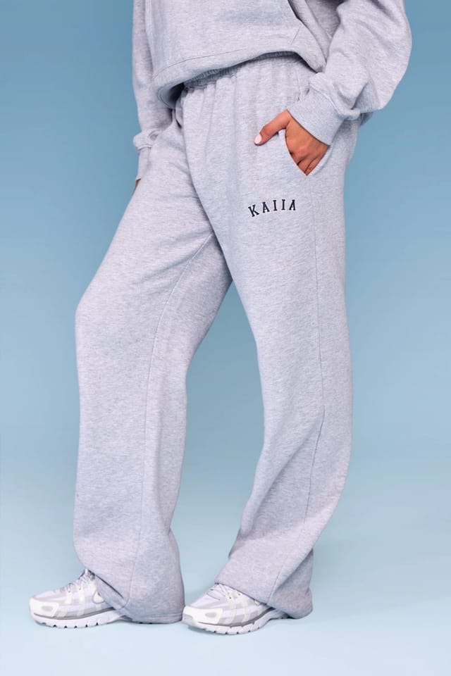 Kaiia Kaiia Slogan Wide Leg Joggers Mid Grey Marl & Navy - 3
