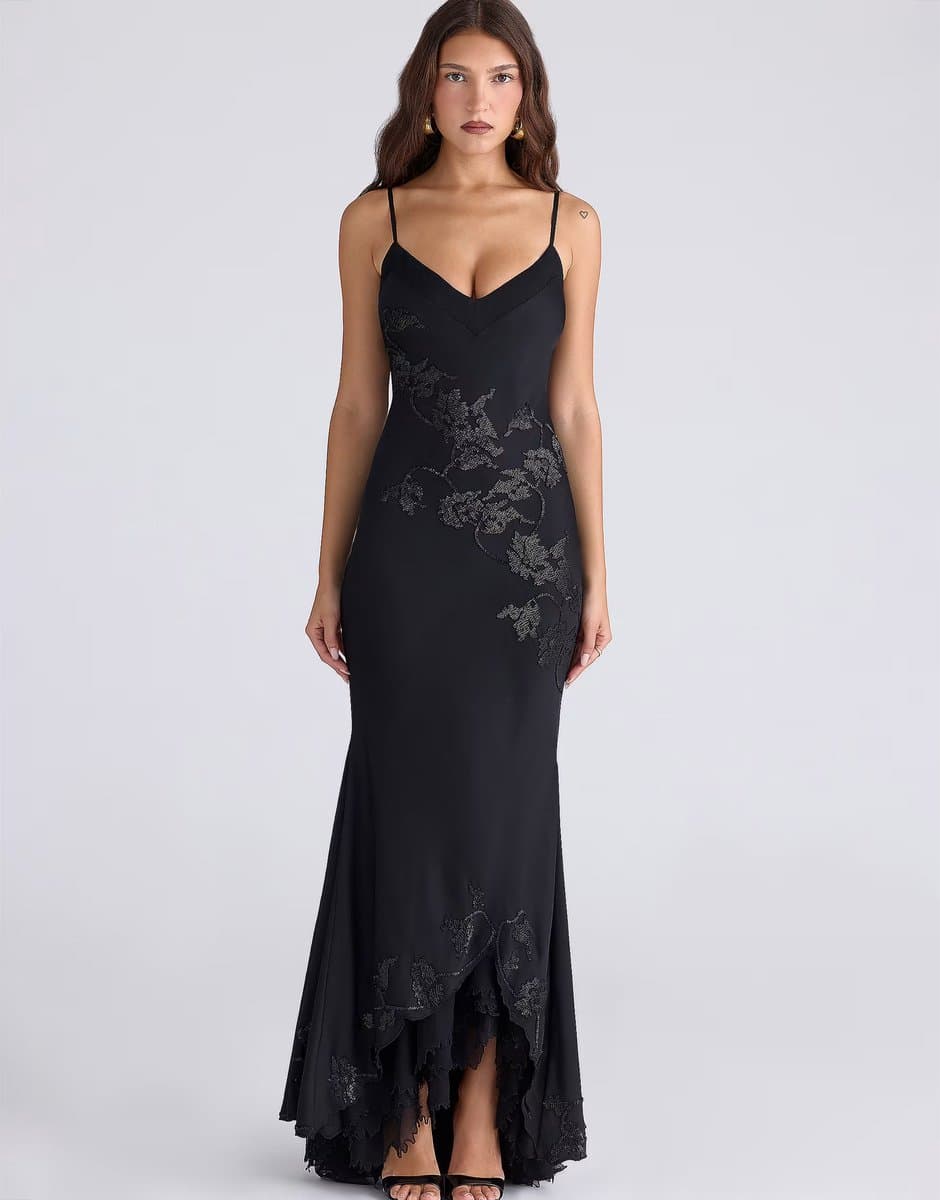 ASOS House of CB Anastelle black hand beaded embellished satin maxi dress - limited edition in black