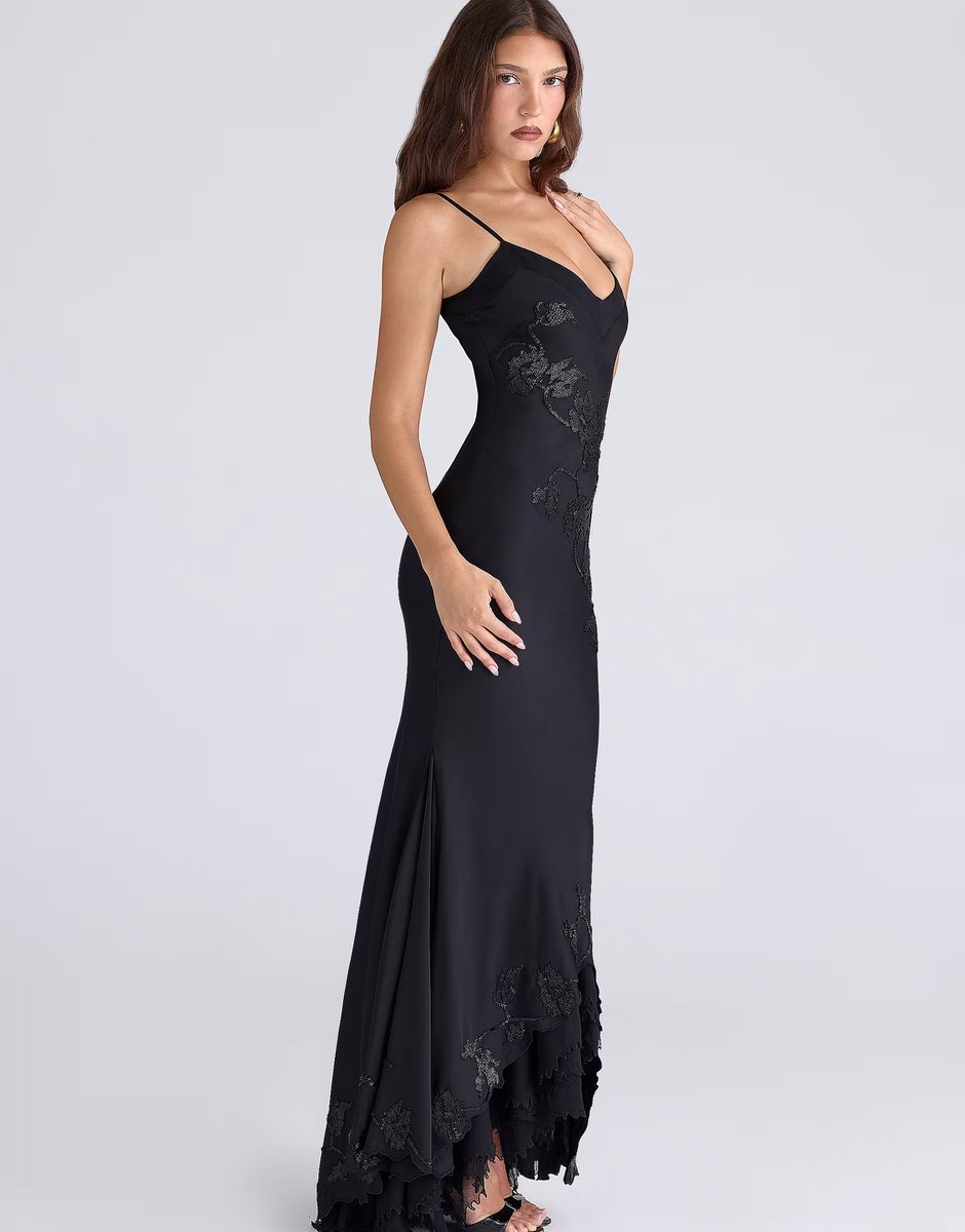 ASOS House of CB Anastelle black hand beaded embellished satin maxi dress - limited edition in black - 2