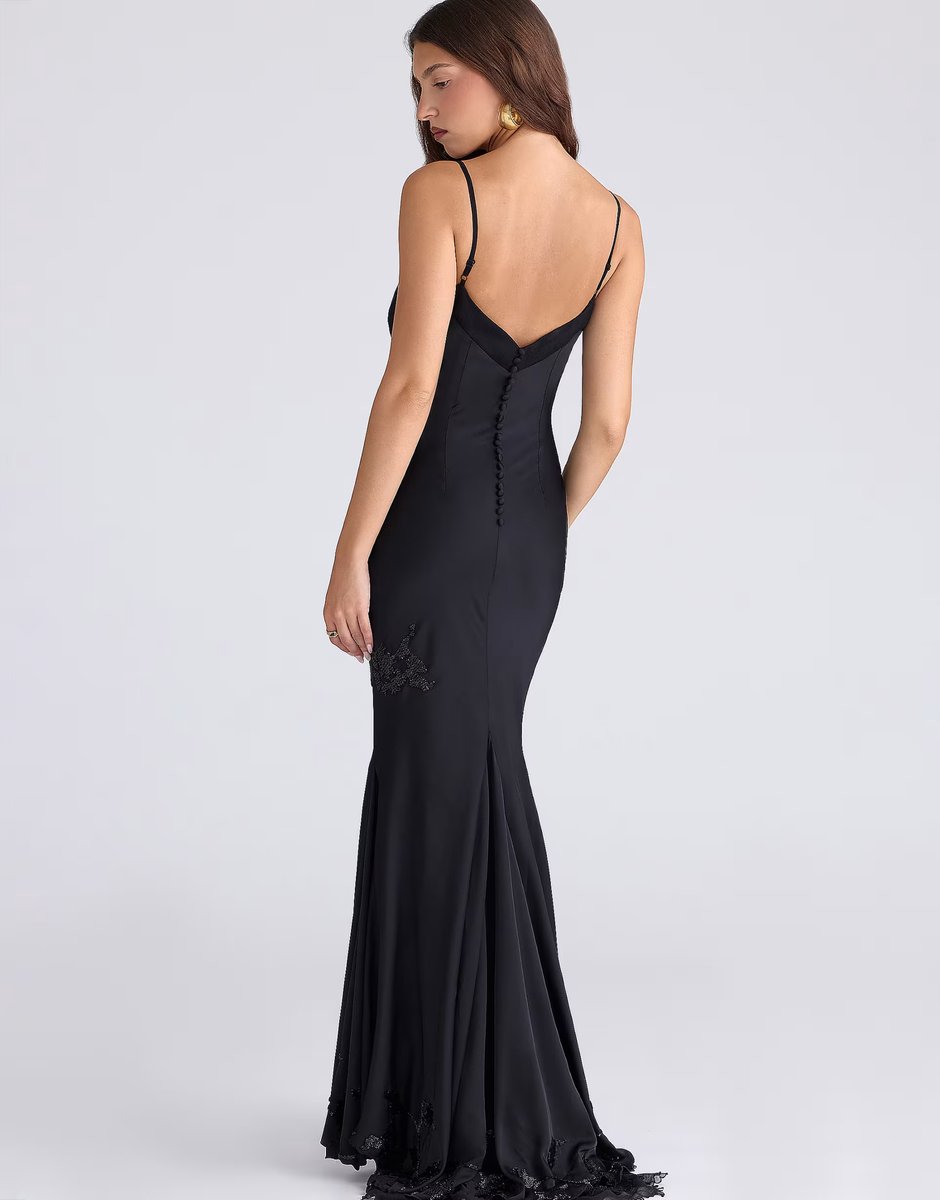 ASOS House of CB Anastelle black hand beaded embellished satin maxi dress - limited edition in black - 3