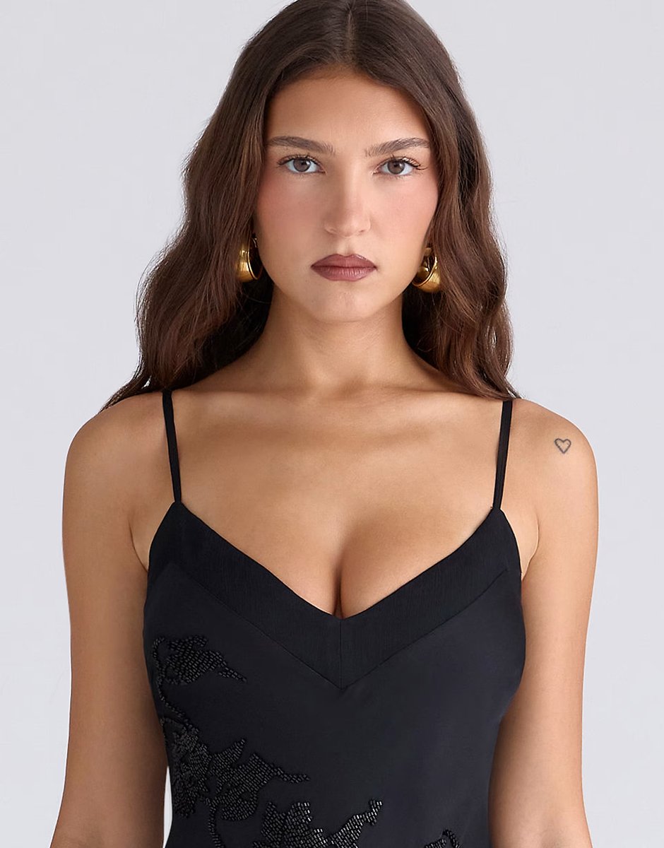 ASOS House of CB Anastelle black hand beaded embellished satin maxi dress - limited edition in black - 4