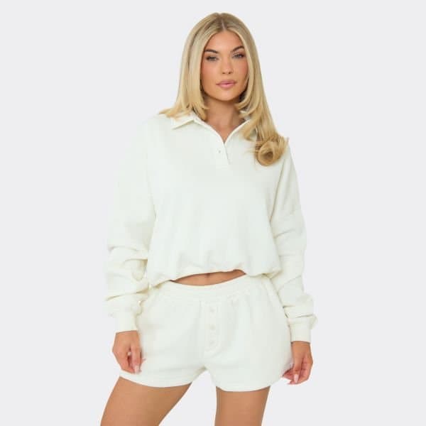 EGO EGO Elegant Collared Polo Sweatshirt in Cream