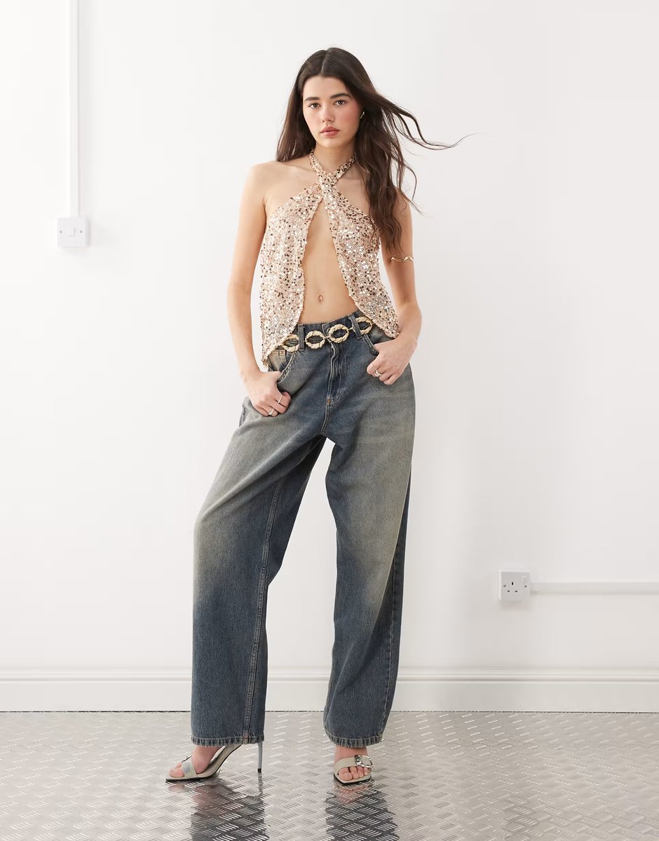 ASOS Motel ruway sequin scarf top in gold  - 2