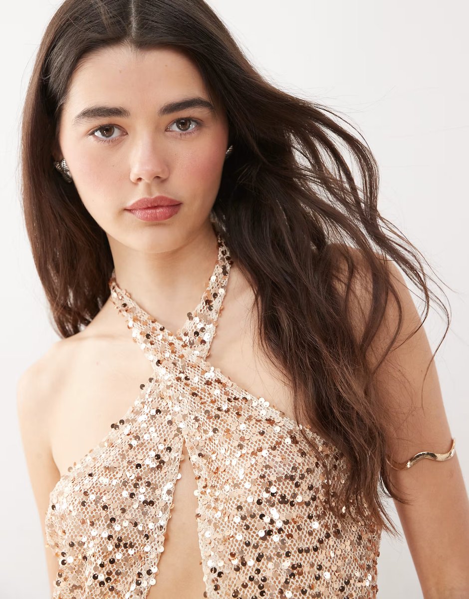 ASOS Motel ruway sequin scarf top in gold  - 3