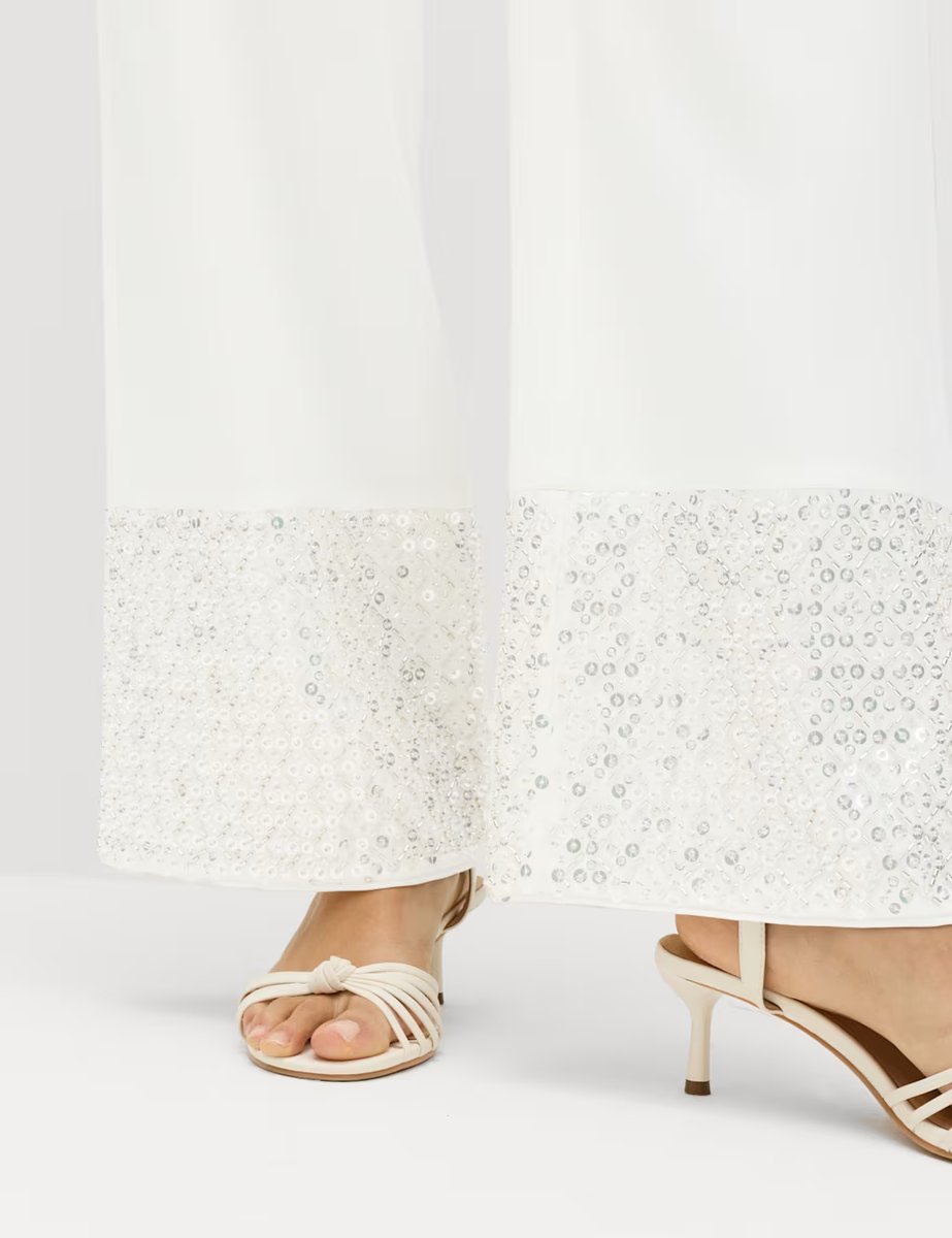Marks & Spencer M&S Sequin Embellished Hem Straight Leg Trousers Ivory - 2