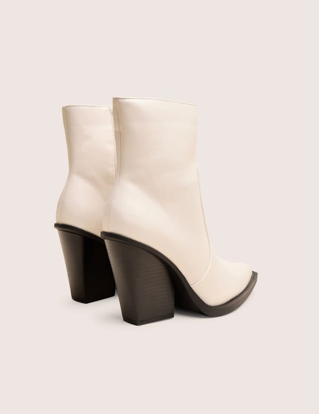 Public Desire Jessie Wide Fit White Pu Western Pointed Toe Block Heeled Ankle Boots - 3