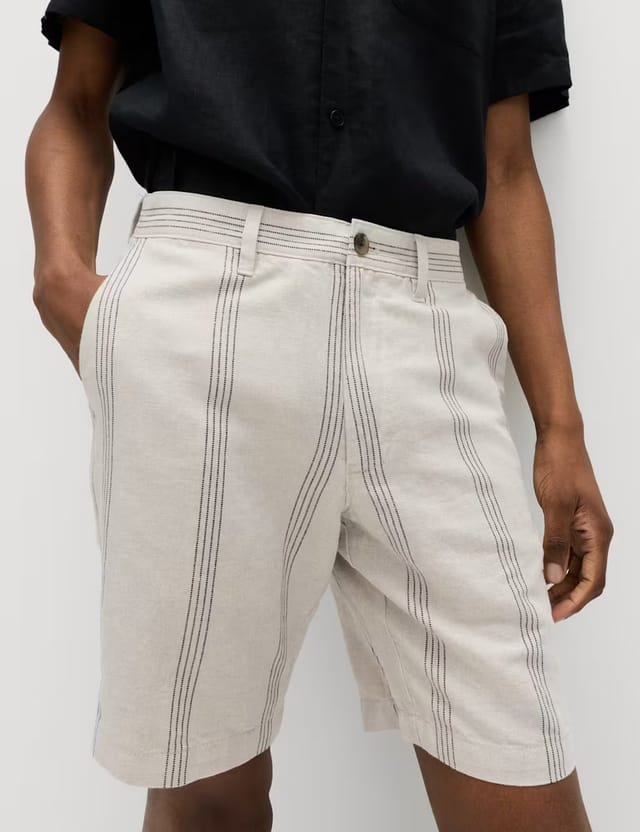 Marks & Spencer M&S Linen Blend Chino Shorts Stone - 2