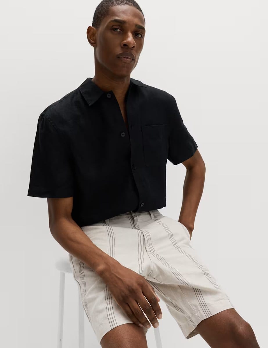 Marks & Spencer M&S Linen Blend Chino Shorts Stone - 4