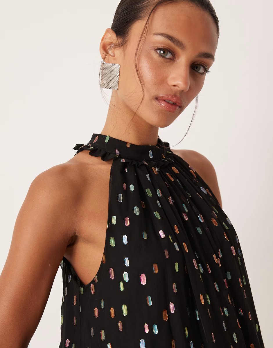 ASOS Sister Jane Odyssey chiffon metallic spot high neck sheer skirt maxi dress in black - 3