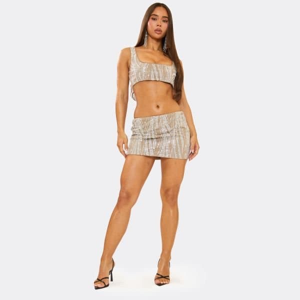 EGO EGO Silver Embellished Mini Skirt in Silver