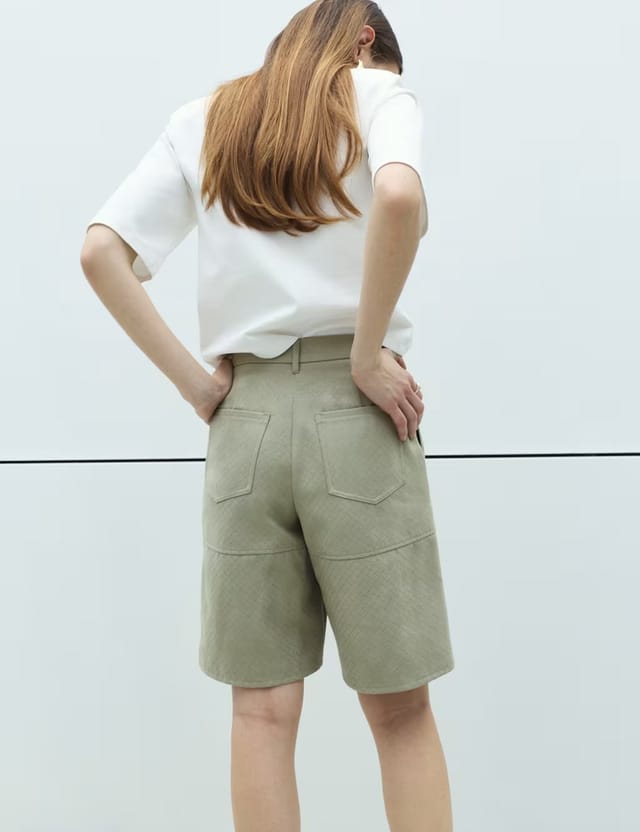 Marks & Spencer M&S Faux Suede Weave Effect Longline Shorts Light Olive - 3