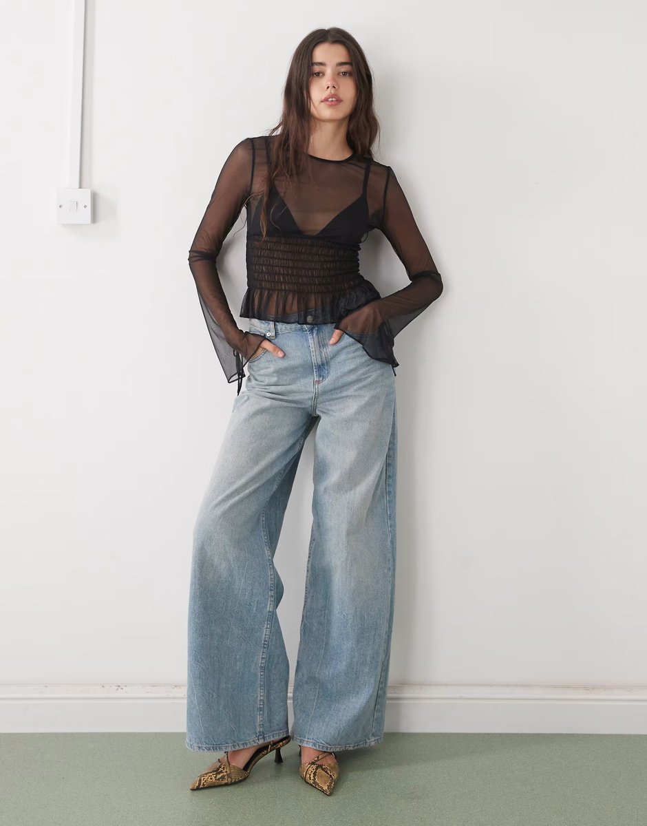 ASOS Monki sheer cinched waist mesh top in black - 2