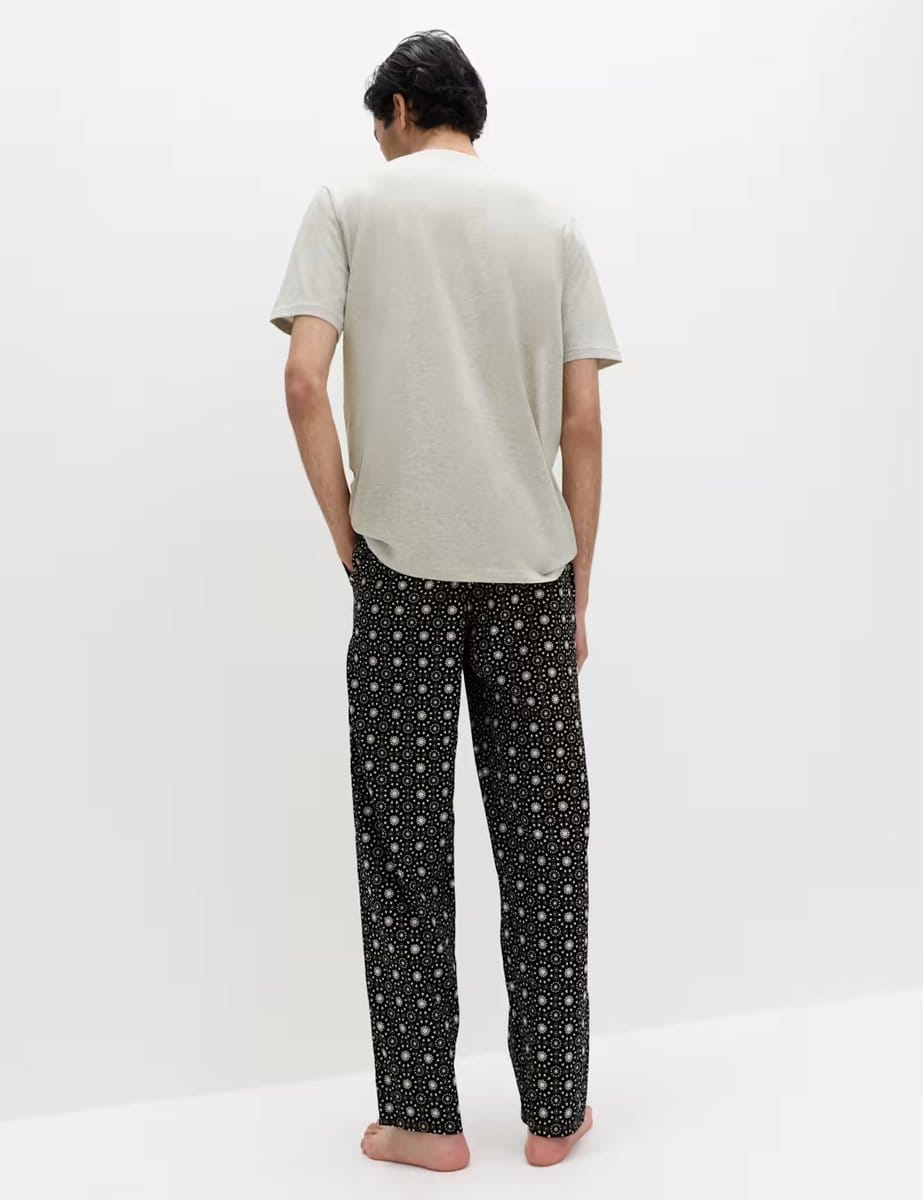 Marks & Spencer M&S Pure Cotton Eid Printed Henley Pyjama Set Black Mix - 4