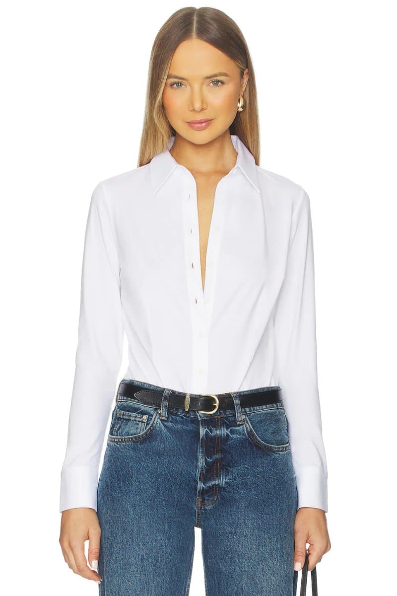 revolve Cotton Stretch Button Down Bodysuit