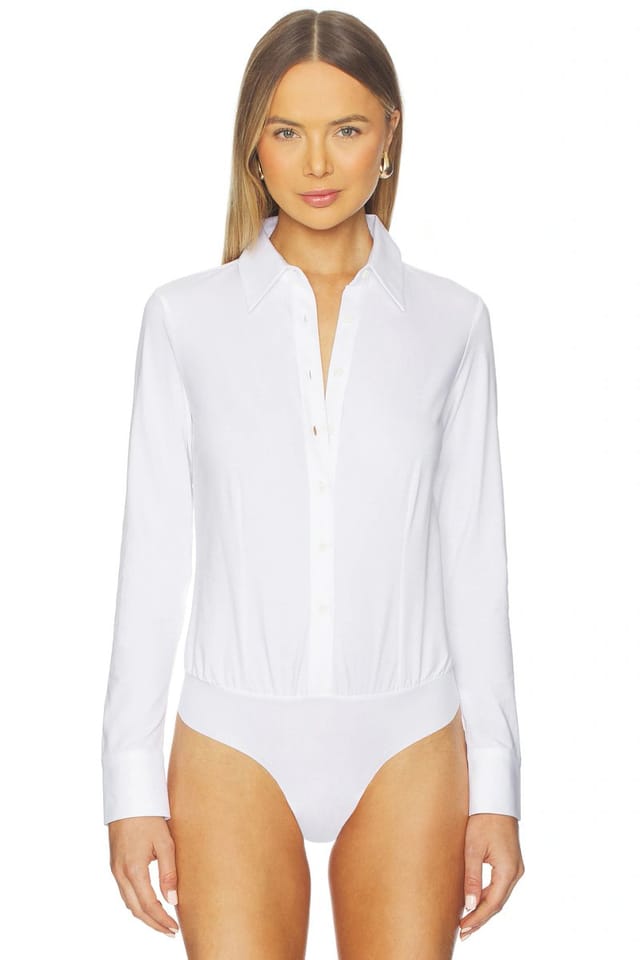 revolve Cotton Stretch Button Down Bodysuit - 2