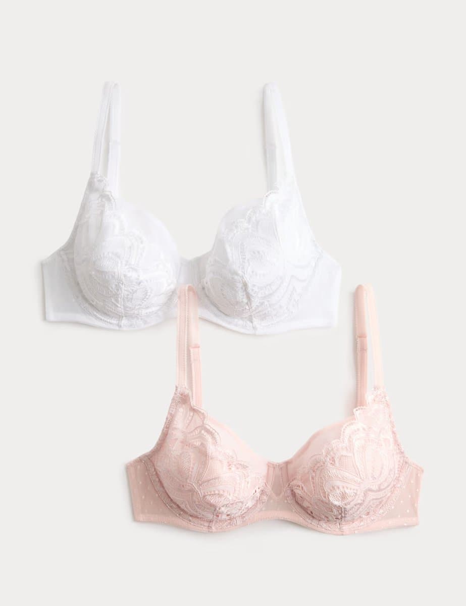 Marks & Spencer M&S 2 Pack Amelia Natural Lift™ Lace Wired Bras (A-E) Light Pink Mix