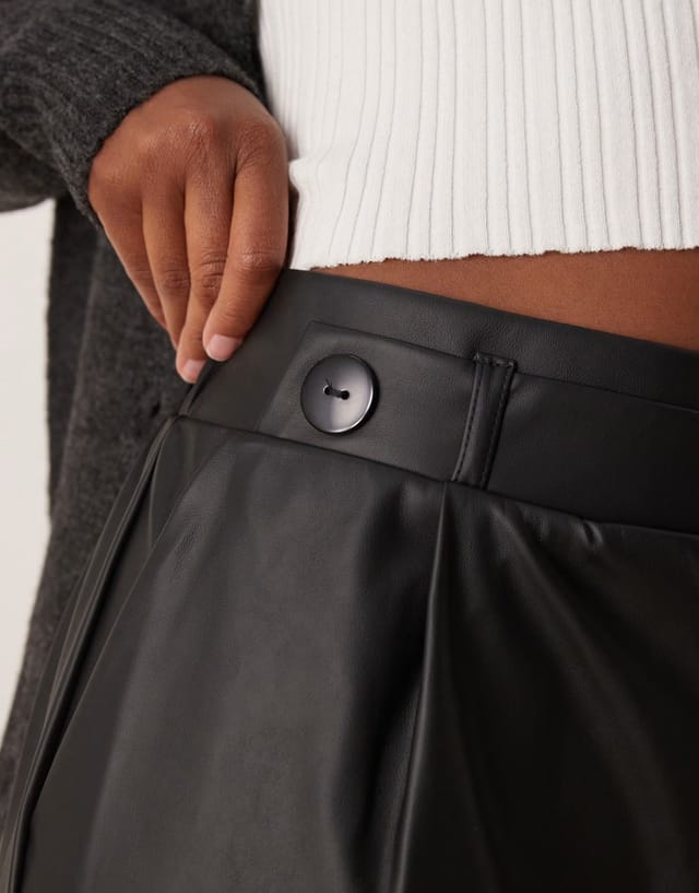 ASOS JDY high waisted wide leg faux leather trousers in black - 3
