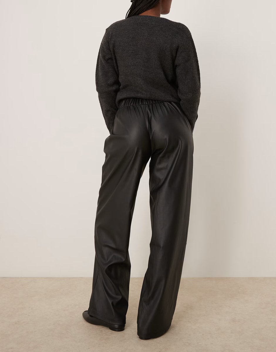 ASOS JDY high waisted wide leg faux leather trousers in black - 4